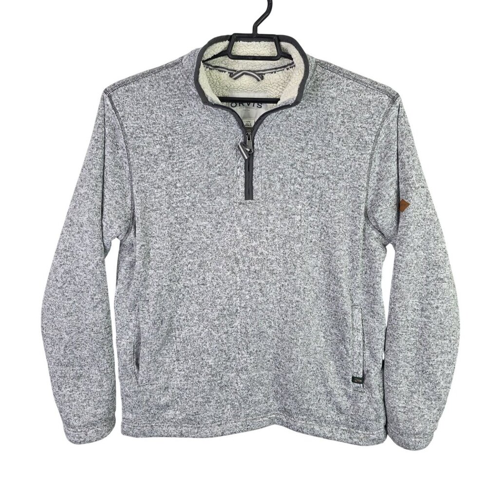 Mens Orvis Grey 1/4 Zip Pullover Sweatshirt Sherpa Fleece Lined Polyester Size L